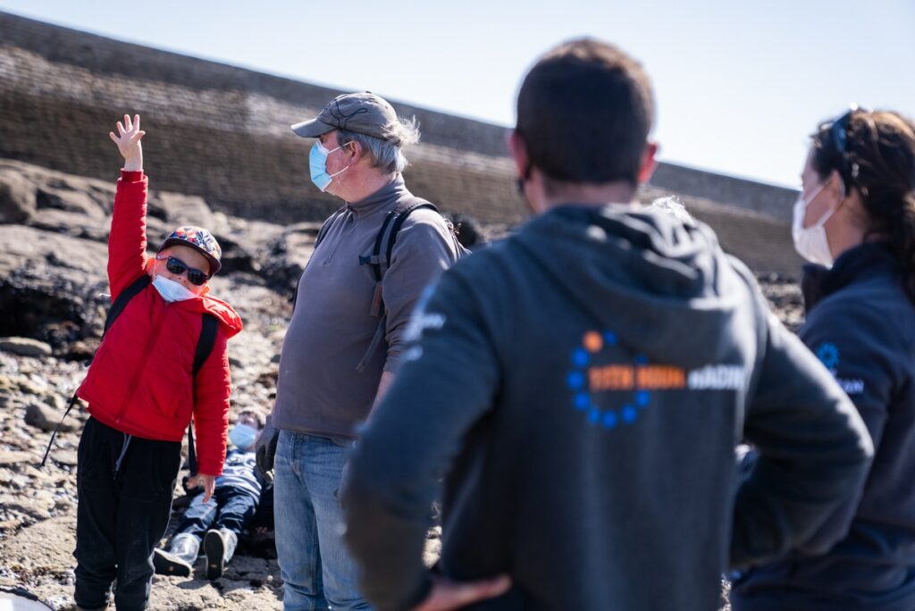 11th Hour Racing Team visits with Team grantee Concarneau Marine Station and the student participating in the Juenes Reporter Program.