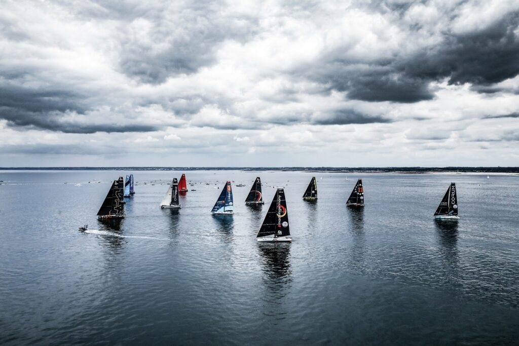 IMOCA 60s and VO65's gather in Lorient France to cross the start line of Leg 1 for The Ocean Race Europe to Cascais, Portugal.