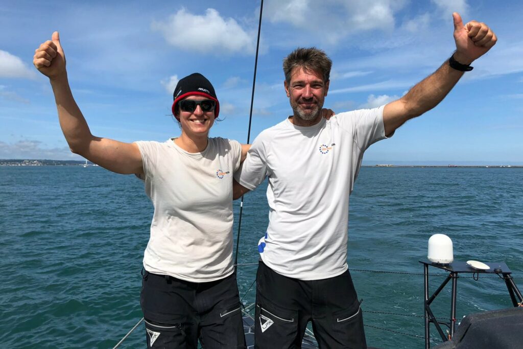 Justine Mettraux and Simon Fisher finish the 2021 Rolex Fastnet Race in third position