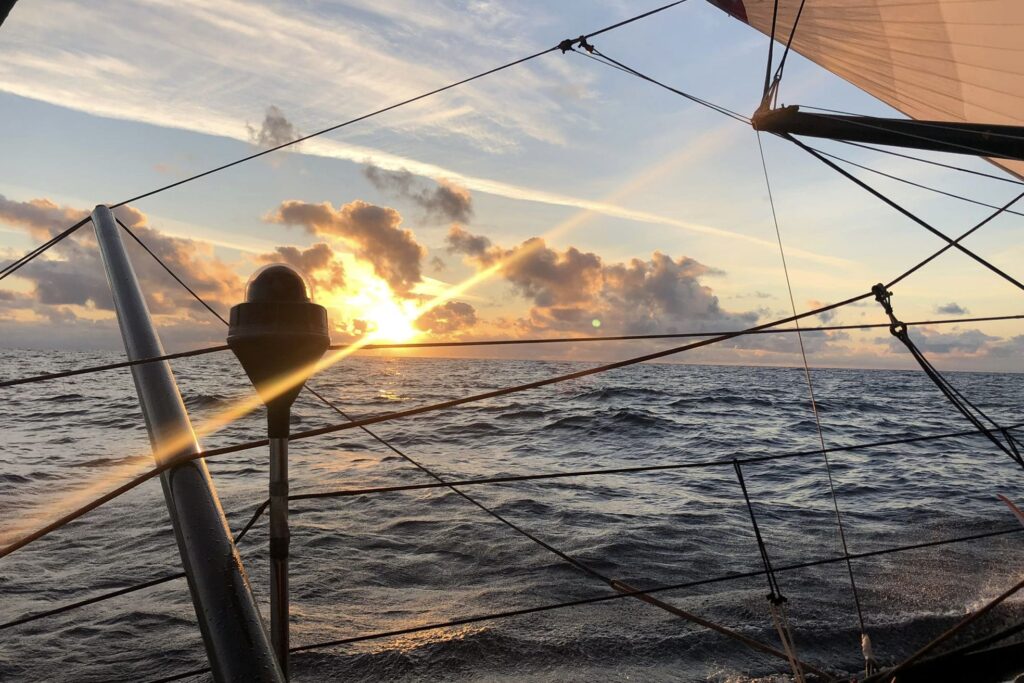 Sunrise onboard 11th Hour Racing Team during the 2021 Rolex Fastnet Race